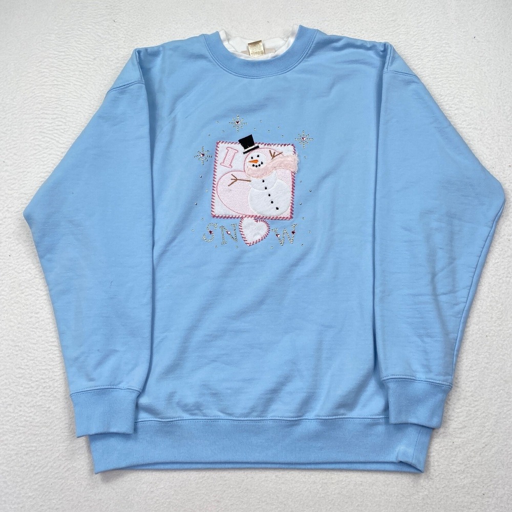 VTG‎ M&C Spotswear Women's Crew Neck Sweatshirt Size L Blue Snowman
